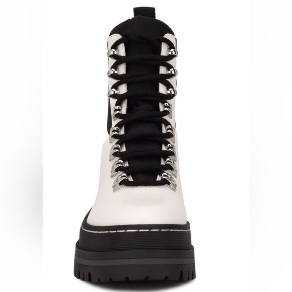 BNIB MARC FISHER WHITE PLUNE PLATFORM BOOTS SZ 10 - Picture 5 of 8